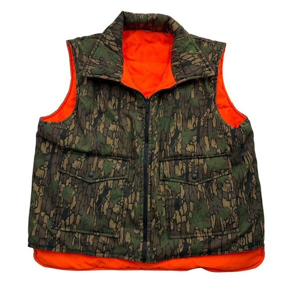 VTG Winchester Reversible Trebark Camo Orange Quilted Zip Up Vest Hunting Mens L - Picture 1 of 13